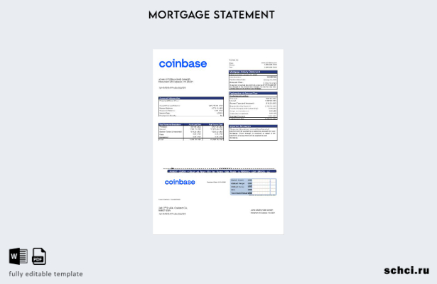 цифровая загрузка выписки по ипотечному кредиту США Coinbase в шаблоне форматов 